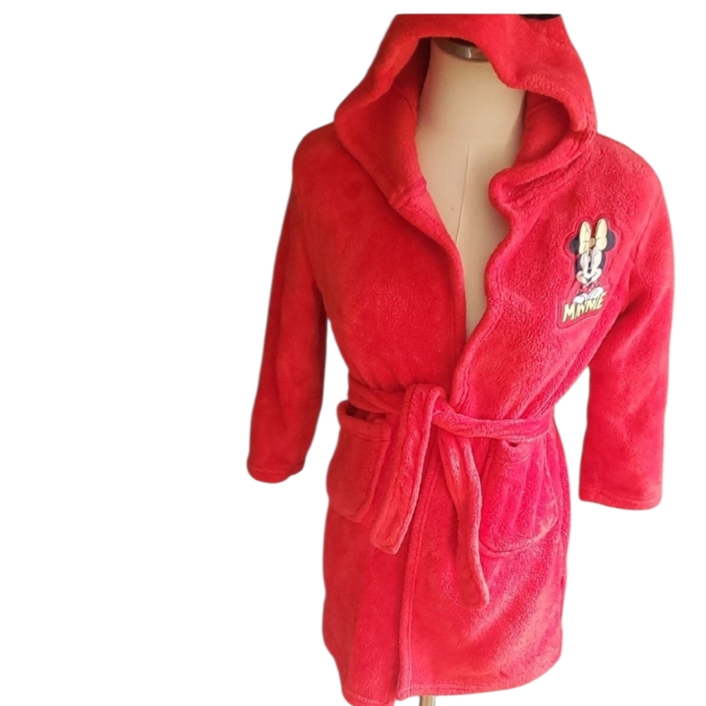Disney Winnie Mouse Red Girls Robe with Hood Size 6-7 - Picture 1 of 12